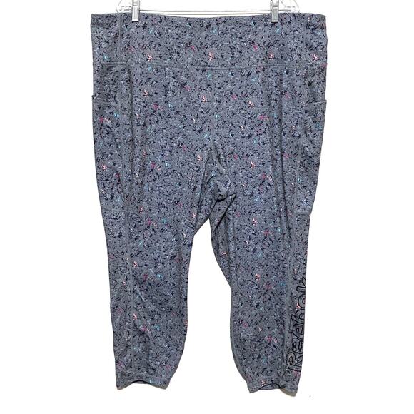 Reebok Gray Spell Out Leggings Women Plus 3X Speckle Athleisure Workout Gym Yoga - Picture 1 of 9